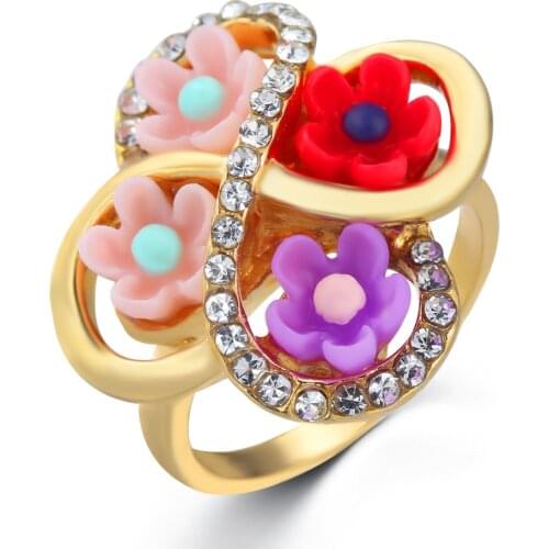Shiny Zircon Jewelry Ring Womens Ring Four Color Flowers Overpass Design Party Fashion Lady Golden Finger Ring Girlfriend Gift