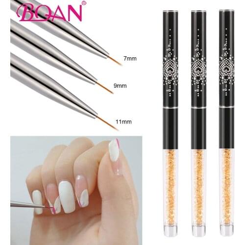 BQAN 7/9/11mm Rhinestone Nail Liner Brush Powder Carving Painting Flower Design Stripes Lines Nail Manicure Tool DIY Drawing Pen