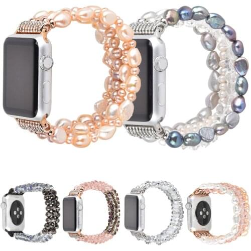 Natural Pearls Bracelet for Apple Watch Band 38mm 40mm 42mm 44mm Women Crystal Wristband For Series 5 4 3 2 1 iWatch Strap