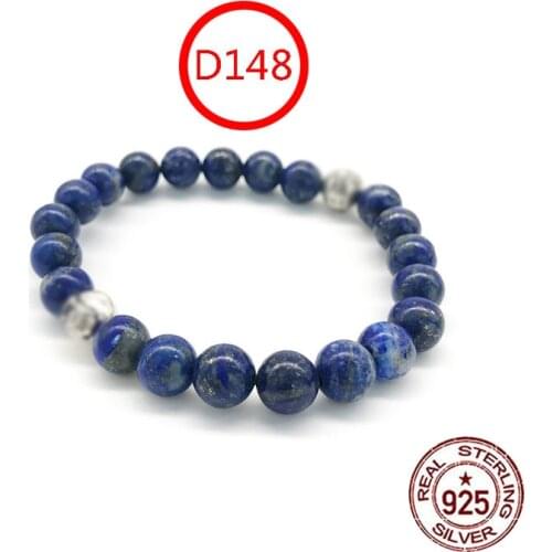 D148 s925 silver bracelet lapis lazuli bracelet 8mm imperial gemstone European and American punk style letter beads