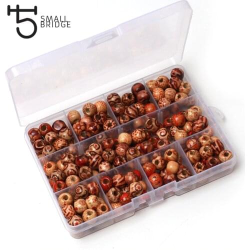 200pcs natural Painted Wooden Beads For Jewelry Making Diy Bracelet necklace Big hole round spacer Beads wholesale with box