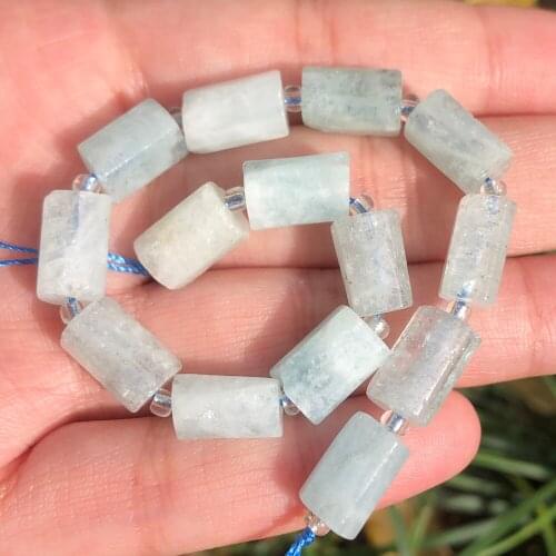 Natural Faceted Aquamarines Stone Beads Cylinder Loose Beads For Jewelry DIY Making Bracelet Charms Accessories 7.5inch