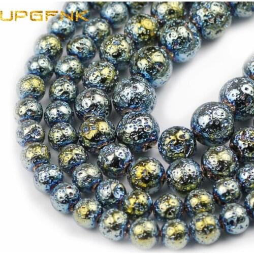 UPGFNK Natural Stone New bright green Lava ore volcanics Round Spacers Loose beads for Jewelry making 4/6/8/10/12MM DIY bracelet