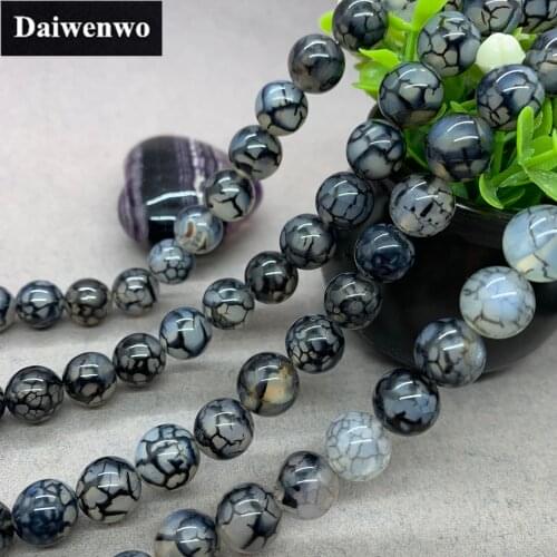 Black Scale Glaze Agate Beads 4-12mm Round Natural Loose Stone Bead Diy Bracelet