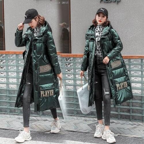 Long Glossy Coats Womens Winter Jackets Casual Loose Cotton Overcoat Korean Fashion Down Cotton Parkas Coats Woman Cotton Coats