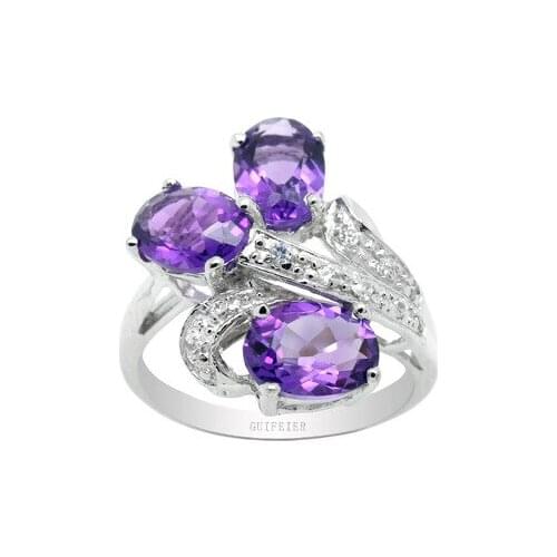 Elegant Silver Amethyst Ring for Party 5mm*7mm Natural Amethyst Silver Ring Solid 925 Silver Amethyst Jewelry