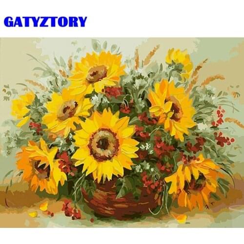 GATYZTORY 40x50CM Full Square /Round Diamond Painting Flower SunFlower Sea 5D DIY Diamond Embroidery Art Kit Home Decor