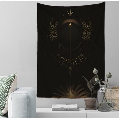 Hot Sale Black White Color Sun Moon Goddess Printed Tapestry Background Decorative Tapestry Various Sizes Tarot Golden