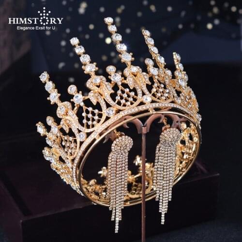 HIMSTORY Vintage Royal Queen Tiaras Crown Gold Bridal Tiara Sparkling Crystal Headpiece Wedding Hair Accessories Hair Jewelry