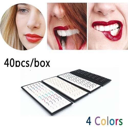 Fashionable stainless steel open circle nose ring nose nail 40pcs boxed nose nail piercing men and women jewelry