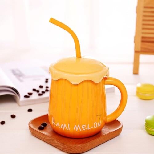 Creative 3D Fruit Ceramic Mug With Lid Personality Couple Novelty Cute Cartoon Coffee Milk Tea Cup Drinkware Birthday Gifts