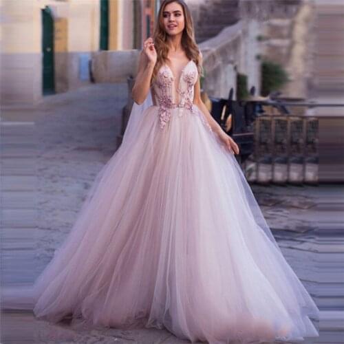 Spaghetti Tulle Lace Appliques A-Line Wedding Dresses Bridal Gowns Custom Made Long Vestidos De Mariage Beautiful Garden