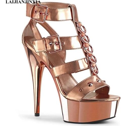 LAIJIANJINXIA Electroplating Night Club Party Summer Women Dancing Shoes 15cm High Heels Sandals Pole Dance Shoes