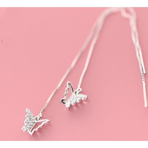 Best 925 Sterling Silver Earrings Crystal Long Butterfly Drop Earrings for Women Grils Gifts Sterling-silver-jewelry brincos