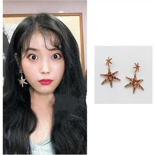 Lee Ji Eun IU Fashion long creative design five pointed star Earrings Korean style elegant high quality Earrings