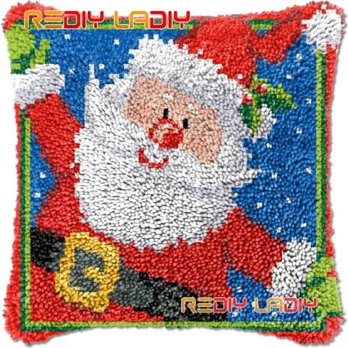 Latch Hook Cushion Happy Santa DIY Needlepoint Kits Chunky Acrylic Yarn Arts Crocheting Lofty Pillow Case Hobby & Crafts