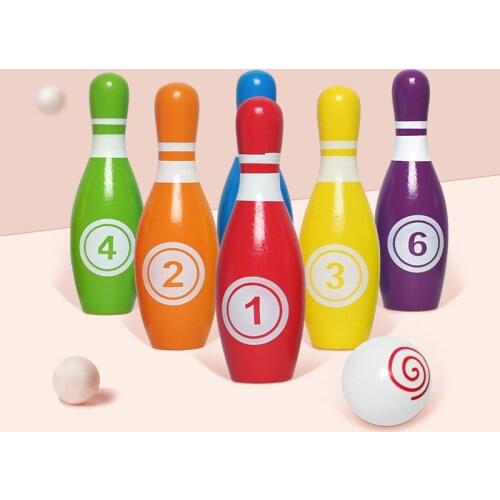 Montessori Educational Wooden Toys Cartoon Game Bowling Toy Indoor Toys Bowling Pins Balls Solid Kids Gifts