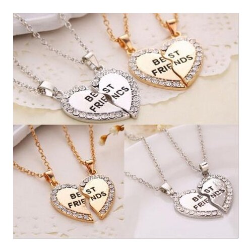 1Pair Women Jewelry Women Fashion Charming Splice Heart Pendant Best Friend Letter Necklace Gifts 2 Colors