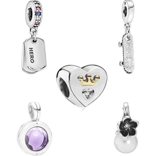 New Fashion High Quality 100% S925 Sterling Silver Hero Dog Tag Multicolor Cz Blue Crystal Pendant Charm Original Diy Jewelry