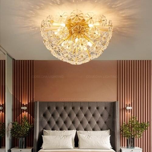 Flower petal ceiling lighting nordic gold copper ceiling lamp brass lights loft crystal flush mount for bedroom corridor hallway