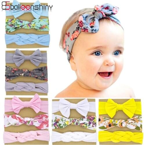 BalleenShiny 3pcs Baby Headbands 3 Styles Bow Bunny Ears Printed Headband for Baby Girl Boys Stretchy Soft Fabric Bandage Gift