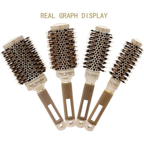 2019 Professional Thermal Ceramic Ionic Round Barrel Hair Brush Comb with Boar Bristle
