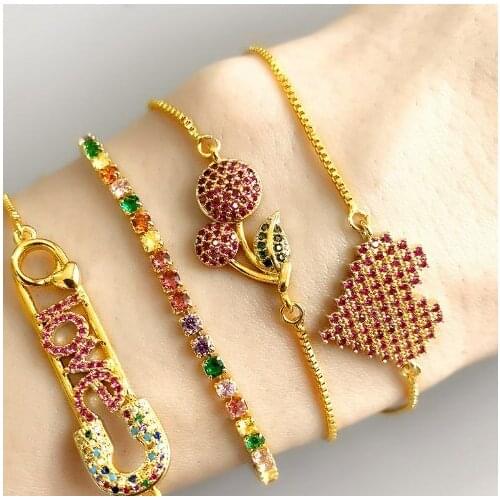 Heart flower love multicolor crystal micro pave cz zircon cubic zirconia Bracelet Adjustable silicone Snake Chain Jewelry hcf2