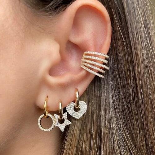 2020 summer new bling cz pave open heart star charm huggie hoop Earrings minimal stacking Cz Earrings Modern Female Jewelry