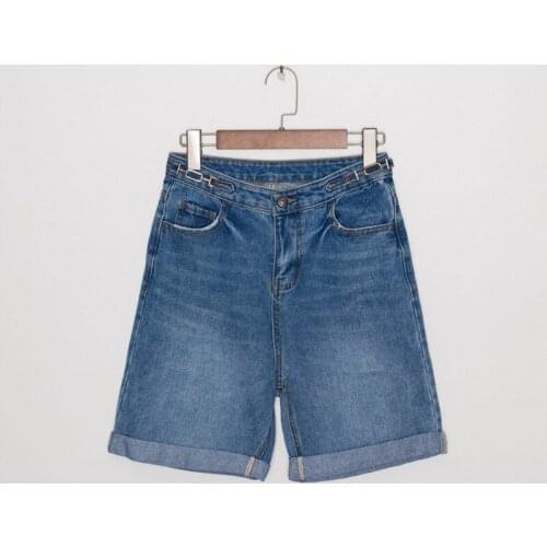 Women Summer Slim Straight Chain High-Waisted Denim Shorts Female Fashion New Blue Shorts Ladies Casual Vintage Shorts ML115