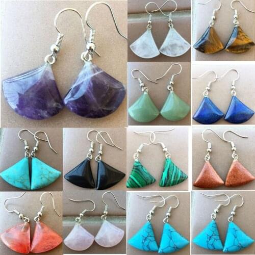 Tiger Eye Crystal Aventurine Lapis Lazuli Howlite Malachite Cherry Quartz Goldstone Sector Art Dangle Earrings 1 pair WFH803