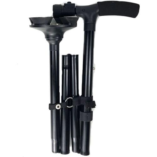 LED Light Safety Walking Stick For Old Man Folding Trekking Poles T-handle Hiking Poles Cane Walking Stick For Elders Crutch