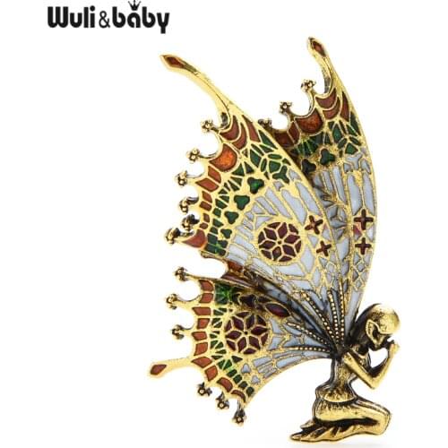 Wuli&baby Vintage Butterfly Wings Fairy Brooches Quality Enamel Women Brooch Pins 2 Colors 2021 Angel Designer Jewelry Gift