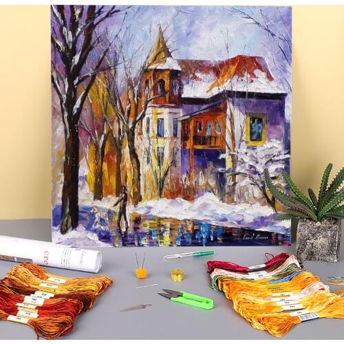 Winter Stroll Printed Water-Soluble Canvas 11CT Cross Stitch Set Embroidery DMC Threads Painting Handiwork Craft Floss