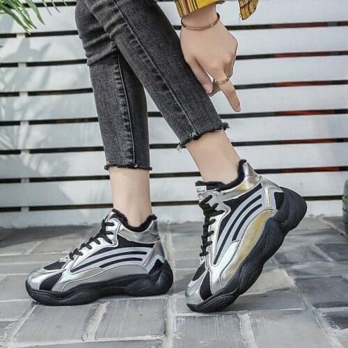 Woman Sports Womens Chunky Vulcanized Female Comfort Ladies 2020 Plush Velvet To Keep Warm Shoes Winter Sneakers Large Size 2021