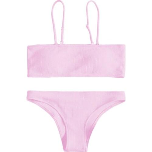 2021 New Sexy Push Up Brazilian Bikini Set Women Vintage Solid Swimwear Strapless Swimsuit Beach Suit Biquini Bathing Suits