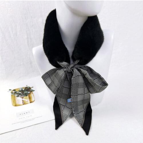 Kasure New Autumn Winter Warm Fake Rabbit Fur Collar Scarf For Women Poka Dot Ribbon Neckerchief Scarves For Ladies