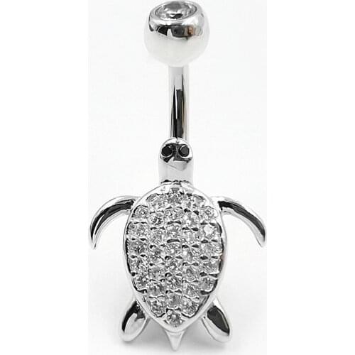 1Pcs 925 Sterling Silver Turtle Navel Body Piercing cubic zircon fashion Navel Belly Button Ring Bar Body Jewelry