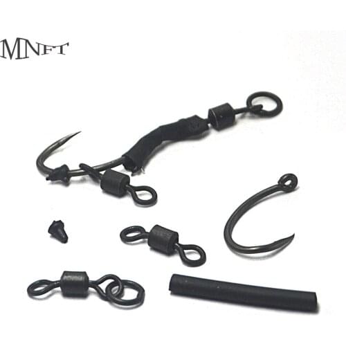 MNFT 10 Set Carp Fishing Made Hair Combi Rig #6 Hook+Shrinking Tube+Quick Change Swivels+Hook Stops Ronnie Kits