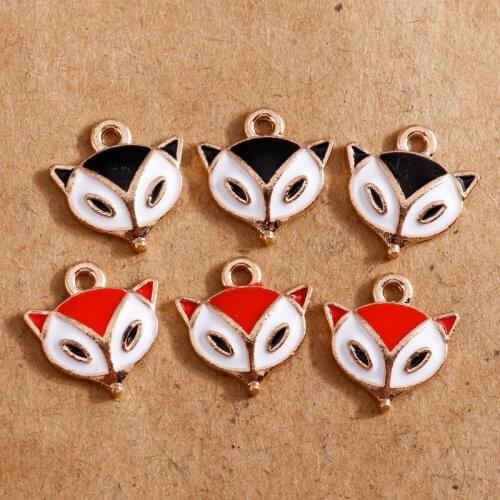 10pcs 13*13mm Foxs Heads Pendants for Women Enamel Charms for Jewelry Making DIY Bracelet Necklace Charms Accessories