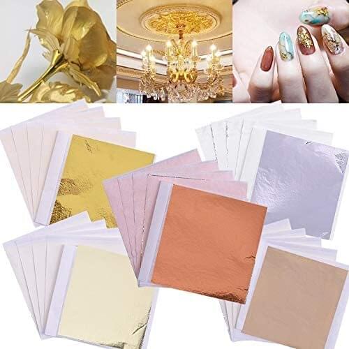 100pcs Imitation Gold Silver Foil Paper Leaf Sheet Gilding DIY Art Craft Paper Birthday Party Wedding Cake Dessert Decorations