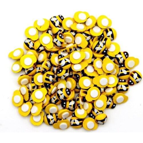 100PCS/Lot Mini Bee Wooden Self-adhesive StickersGarden Plant Micro-landscape Decoration DIY Jewelry Accessories