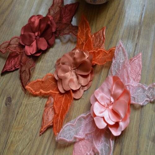 2pcs/lot)Free shipping 3 colors Wedding Dress Decorated a variety of Organza Flower Applique Sew On Lace Patches 2016091016