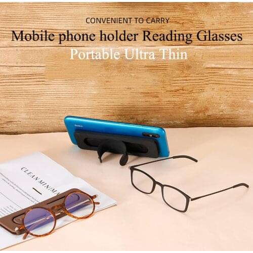 2021 Portable Ultra Thin Reading Glasses Women Men Anti-blue light with Phone Stands Glasses Presbyopia Eyeglasses Full Frame