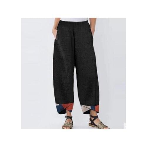 30pcs/lot fedex fast woman casual cotton linen ankle length pants female patchwork elastic waist loose pants