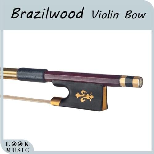 4/4 Fiddle/ Violin Bow Brazilwood Round Stick W/ Ebony Frog Sheep Skin Grip Natural Horsehair Beginner Bow