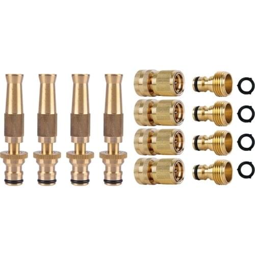 4 Piece Spray Nozzle Brass Adjustable & 4 Set Garden Hose Quick Connectors Brass 3/4 Inch GHT Thread Easy Connect CNIM Hot