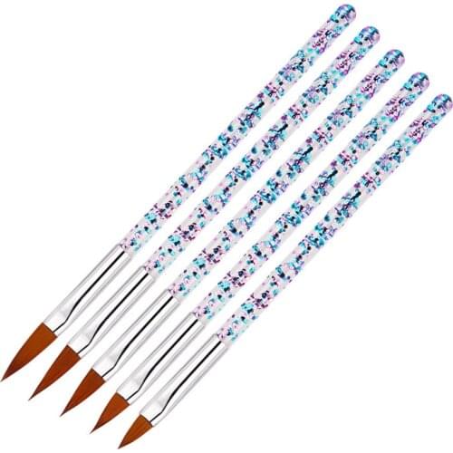 5Pcs Nail Art Brush Tools Set Crystal Handle Acrylic UV Gel Glitter Drawing Painting Brushes Carving Flower Pens Nails Tools