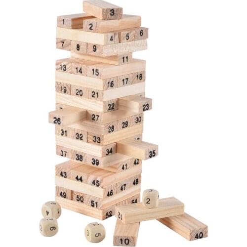54Pcs Wooden Tower Toy Set Stacker Board Building Blocks Educational Kids Gifts