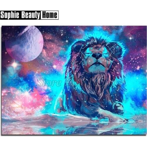 Diy 5D Diamond Painting Cross Stitch Animal Lion In Universe Diamond Embroidery Pattern Full Drill Mosaic Home Decor Art 18A124