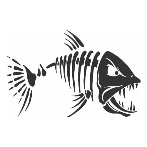 Fish Head With Sharp Teeth Car Stickers Fish Bones Expressing An Angry Expression Car Decal Waterproof FA069